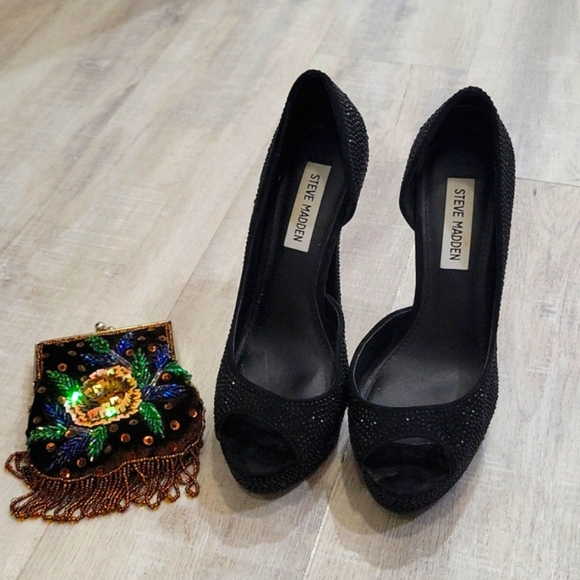 Steve Madden crystal rhinestones Peep Toe heels. - Picture 2 of 6